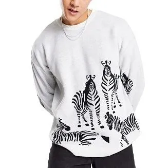 Faisin Nua na bhFear Jacquard Crew Geansaí Cniotálfaidh Muineál Ró-mhór